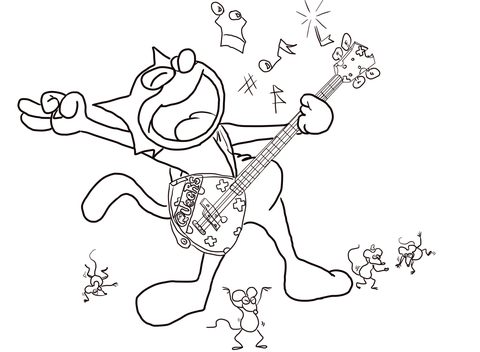 Felix the Cat Playing Guitar Coloring page