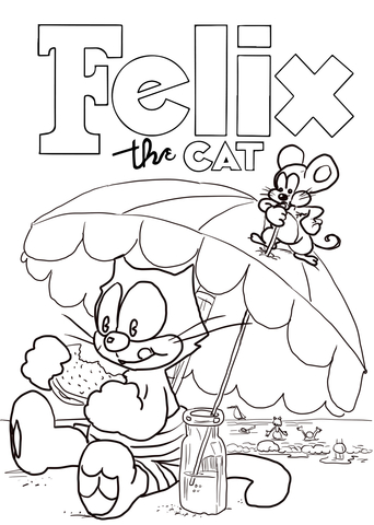 Felix the Cat on a Beach Coloring page