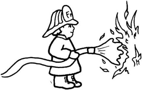 Fireman puts Out The Fire  Coloring page