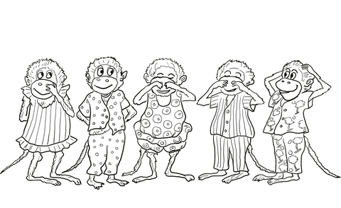 Five Little Monkeys Jumping on the Bed Coloring page
