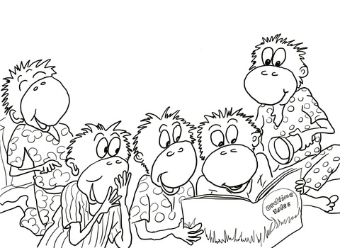 Five Little Monkeys Reading in the Bed Coloring page