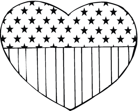 USA Flag in a heart shape Coloring page