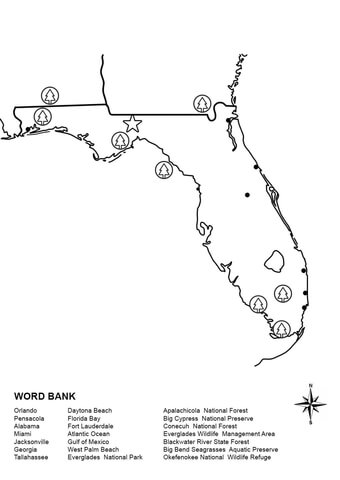 Florida Map Worksheet Coloring page