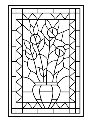 Flower Vase Stained Glass Coloring page
