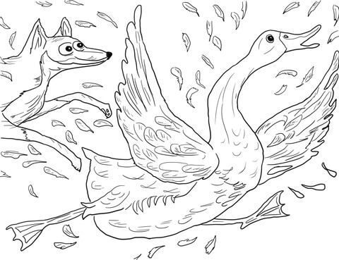 Fox Hunting Goose from Henny Penny Coloring page