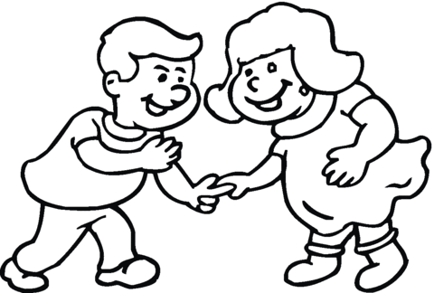 Little boy and girl laugh together Coloring page