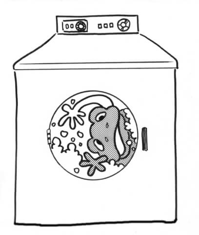 Frog in the washing machine Coloring page