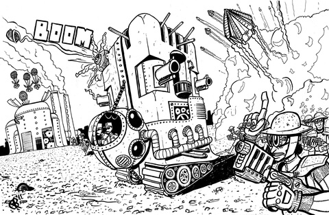 Tower tank machine steampunk inspired by Metal Slug Coloring page
