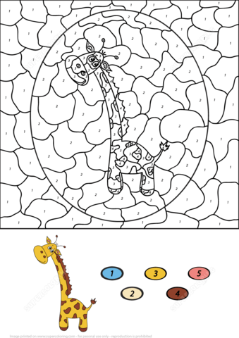 Funny Cartoon Giraffe Color by Number Coloring page