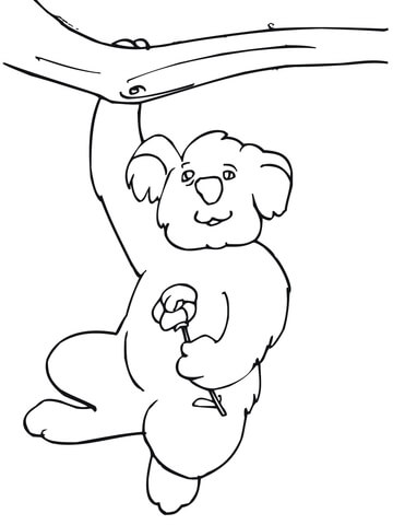 Funny Koala Hanging on a Tree Coloring page