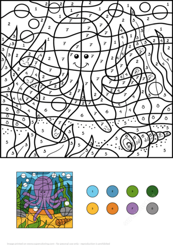 Funny Octopus Color by Number Coloring page