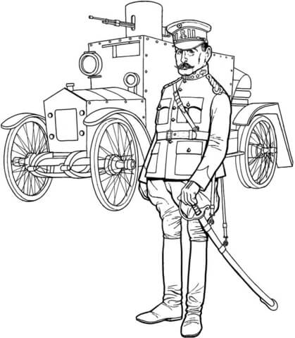 WW1 General Officer and Tank Coloring page