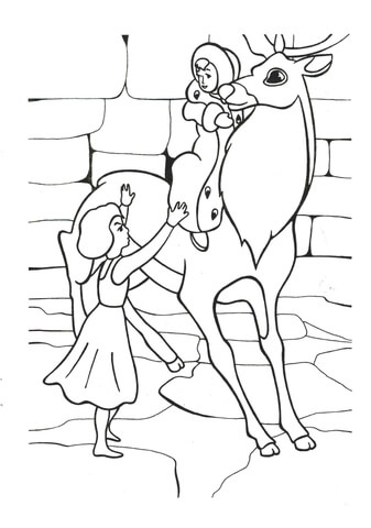Gerda Is Trying To Reach Kai on Reindeer Coloring page