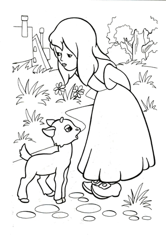 Gerda With Little Lamb  Coloring page