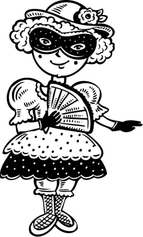 Girl Dressed up with a Mardi Gras Mask Coloring page