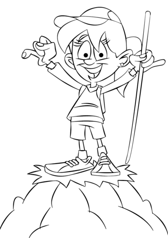 Girl Hiker on a Top of a Mountain Coloring page