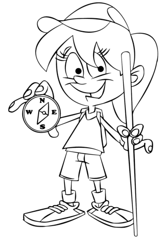 Girl Holding a Compass Coloring page