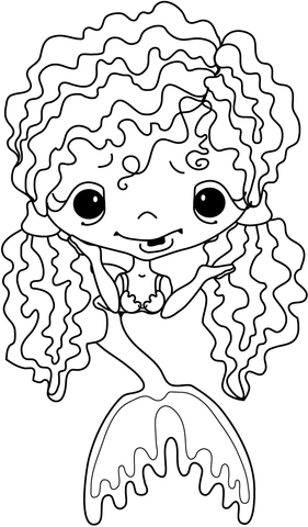 Girl Mermaid with Curly Long Hair Coloring page