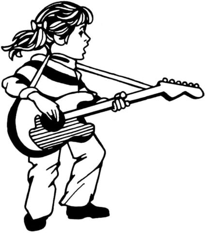 Girl Plays Guitar And Sings Coloring page