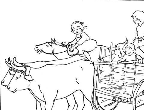 Girl Rides Oxen Coloring page
