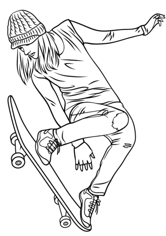 Girl Skateboarding Coloring page