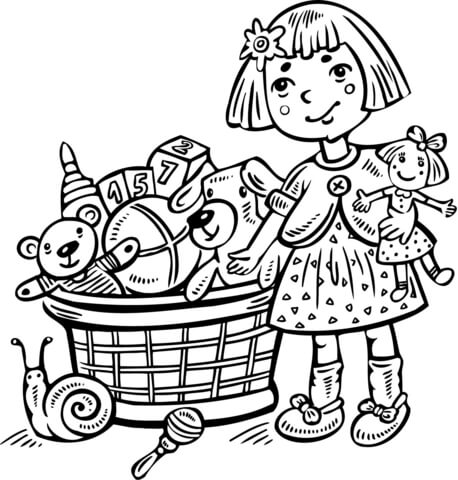 Girl with a Toy Box Coloring page