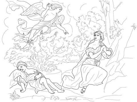 God Cares for Hagar and Ishmael Coloring page