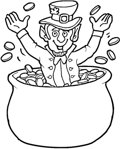 Leprechaun in Gold Coins Pot Coloring page