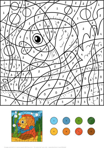 Golden Fish Color by Number Coloring page