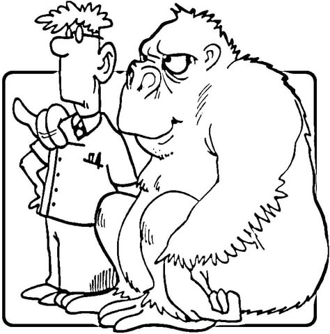 Gorilla to Veterinarian: "Are you my friend?"   Coloring page