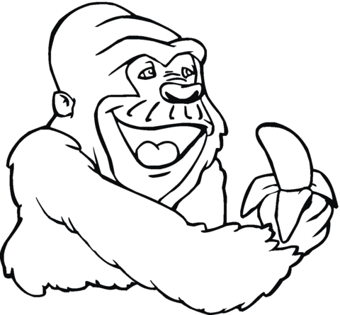 Gorilla Holds Banana Coloring page