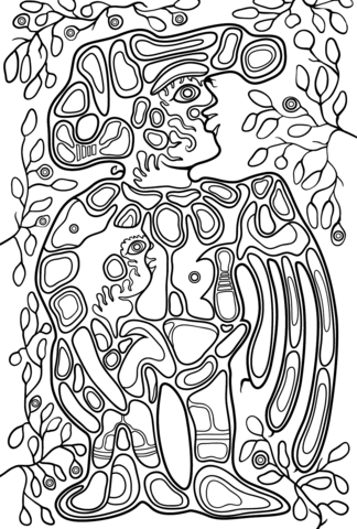 Grandfather with Child by Norval Morrisseau Coloring page