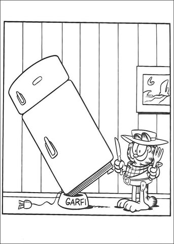 Hungry Garfield: "What is in the fridge?" Coloring page