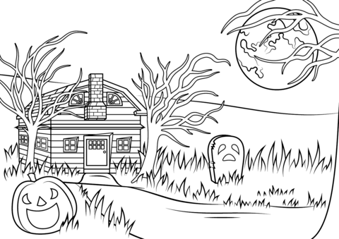 Halloween Haunted House Coloring page