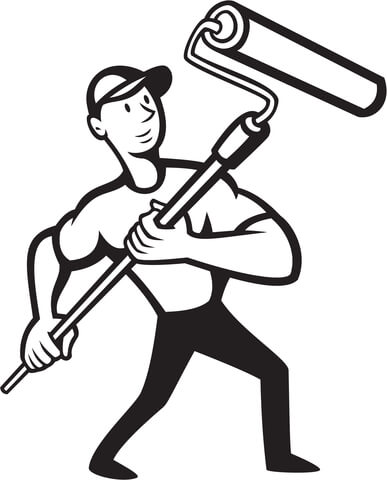 Construction worker with Paint Roller Coloring page