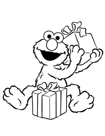 Elmo Opening Birthday Presents Coloring page