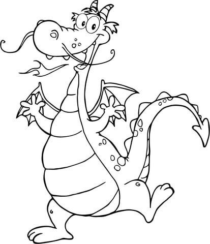 Happy Cartoon Dragon Coloring page