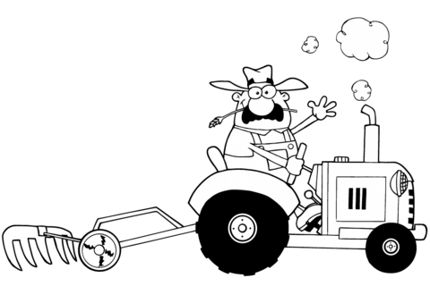 Happy Farmer Driving Tractor Coloring page