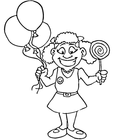 Happy Girl with Lollipop  Coloring page