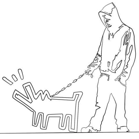 Haring Dog by Banksy Coloring page