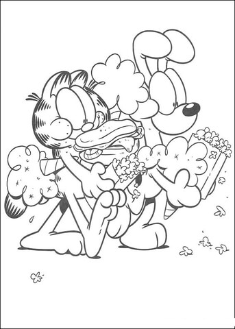 Garfield and Oddie Have A Snack Together  Coloring page
