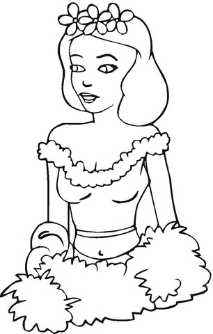 Woman wearing Lei, a wreath of Hawaiian flowers  Coloring page