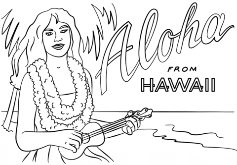 Hawaiian Girl with Lei and Ukulele Coloring page