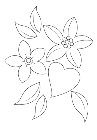 Heart and Flowers Coloring page