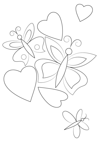 Hearts and Butterflies Coloring page
