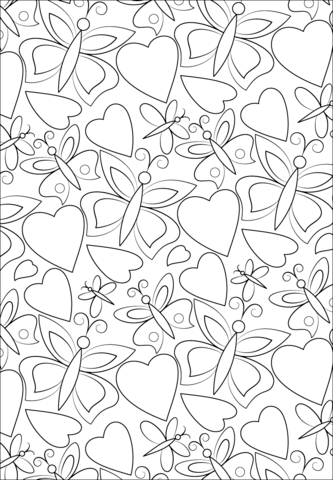 Hearts and Butterflies Pattern Coloring page