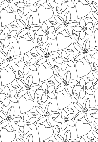 Hearts and Flowers Pattern Coloring page