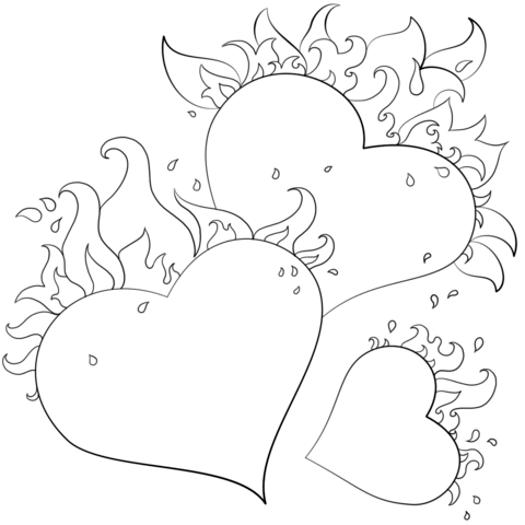 Hearts with Flames Coloring page