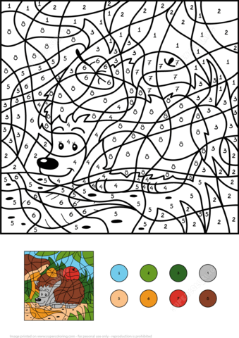 Hedgehog with Two Apples Color by Number Coloring page