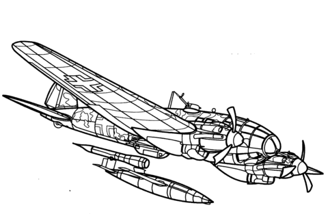 Heinkel He 111 Bomber aircraft Coloring page